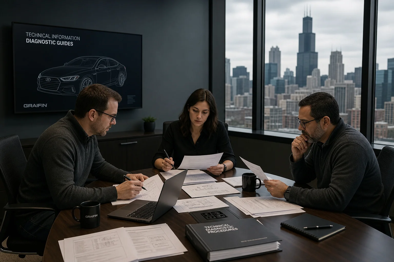 Workshop partners reviewing high-mileage inspection documentation with editorial team, 1200x800